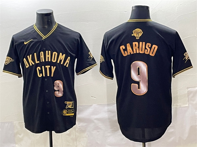 Men's Oklahoma City Thunder #9 Alex Caruso Black/Gold 2025 Finals Vapor Stitched Baseball Jersey
